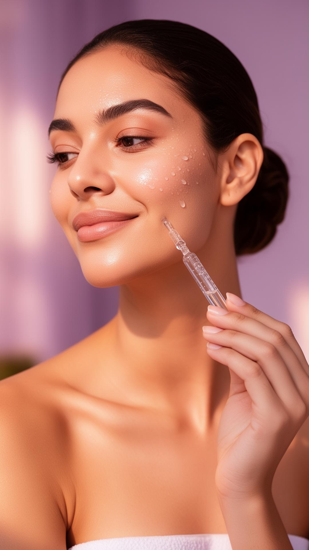 Editorial portrait of skincare client with glowing dewy skin
